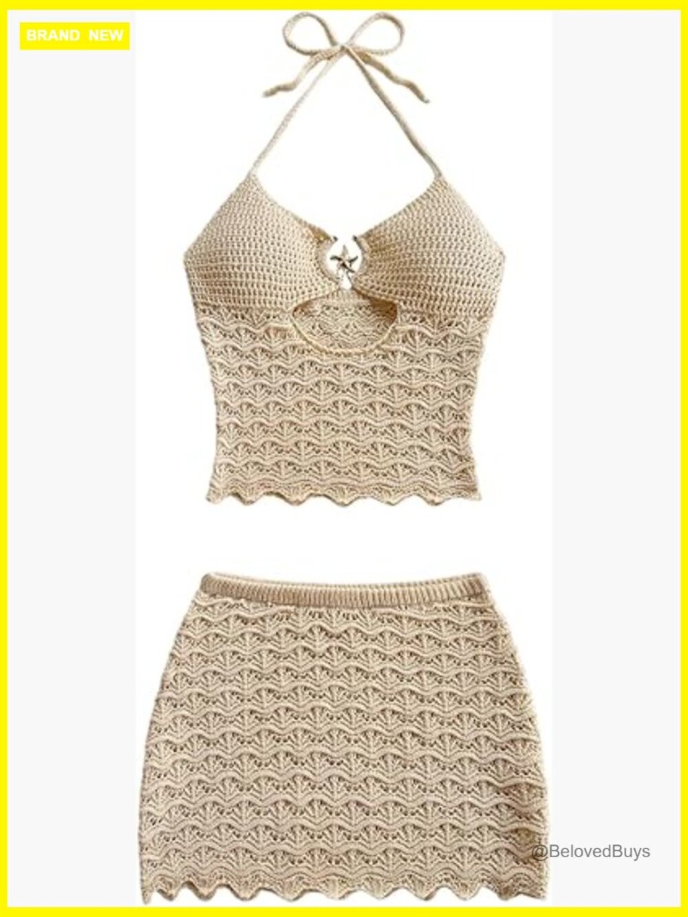 Women's 2 Piece Knit Crochet Crop Top and Mini Skirt Set Beach Vacation Outfit